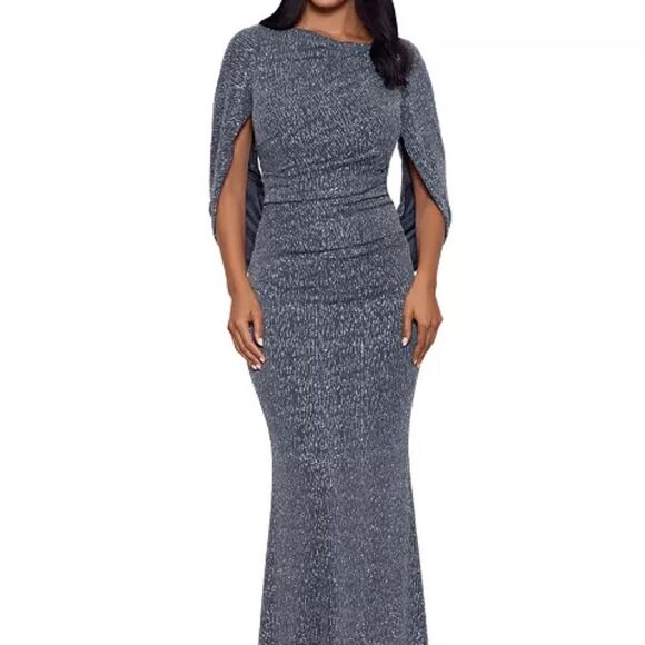 Betsy & Adam Metallic Cape Gown - Picture 1 of 9